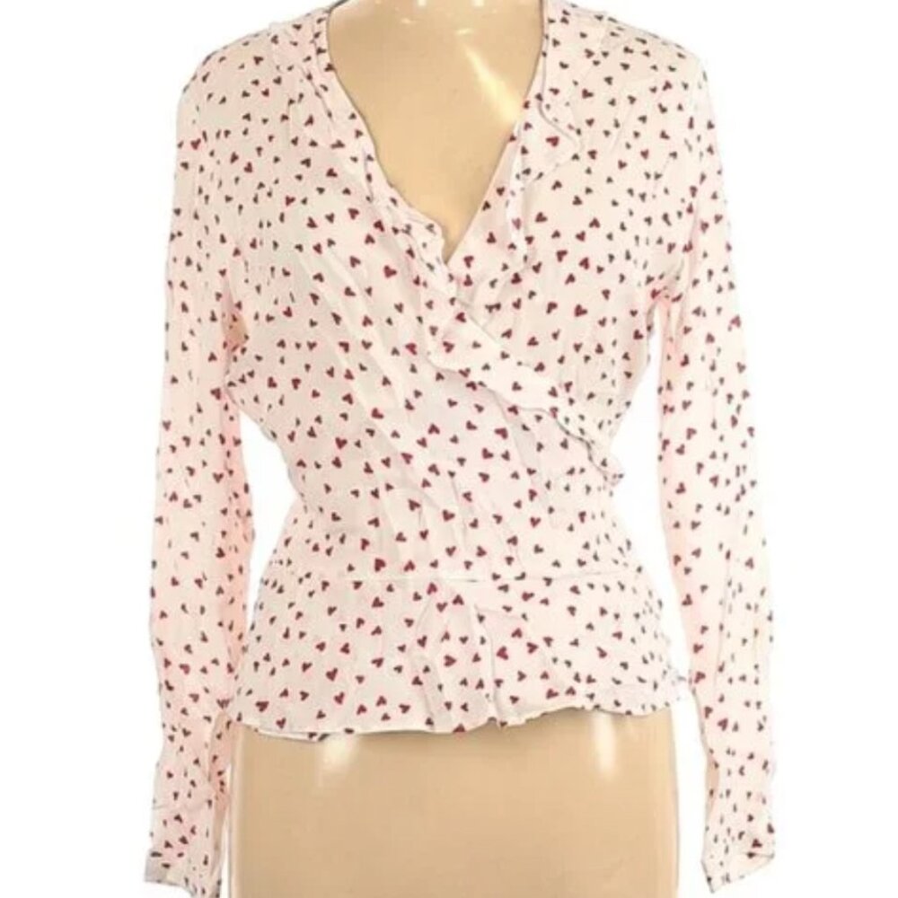 Rails White Blouse with Red Heart Pattern